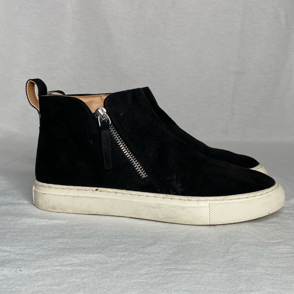 J Crew faux black suede high top sneaker w silver side zip SIZE 6.5